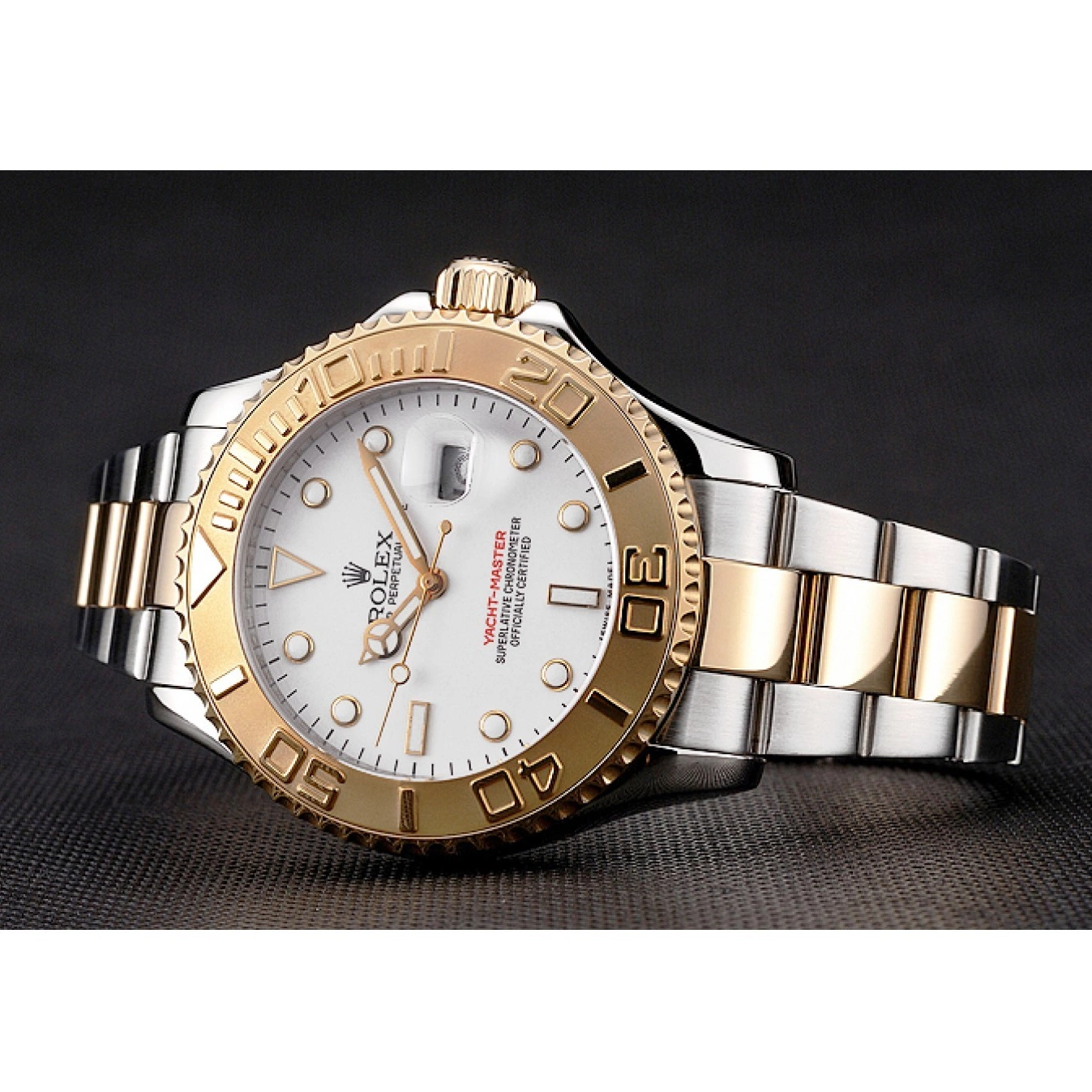 Best AAA Replica Sites Rolex Bracelet Stainless Yacht-Master Steel Two Case Gold Tone White Dial Bezel 0823